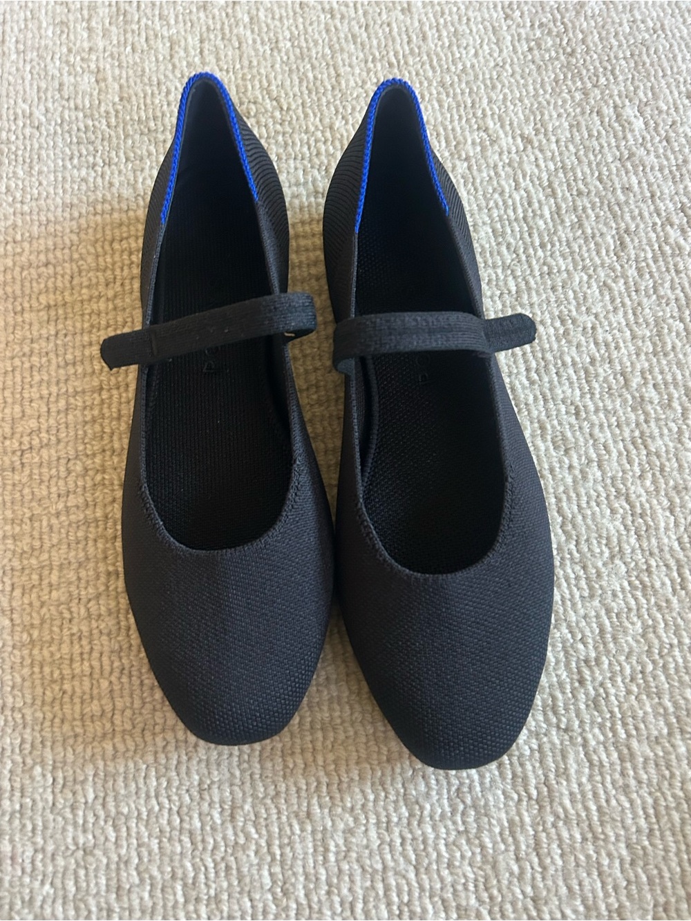 Rothy's Black Mary Jane Flats with Blue Trim